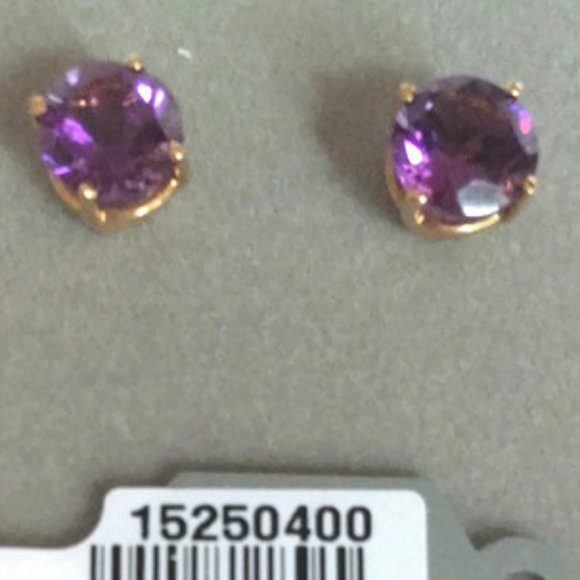 7mm Round Stud Amethyst Earrings 14K Prong Set NEW - Picture 9 of 10